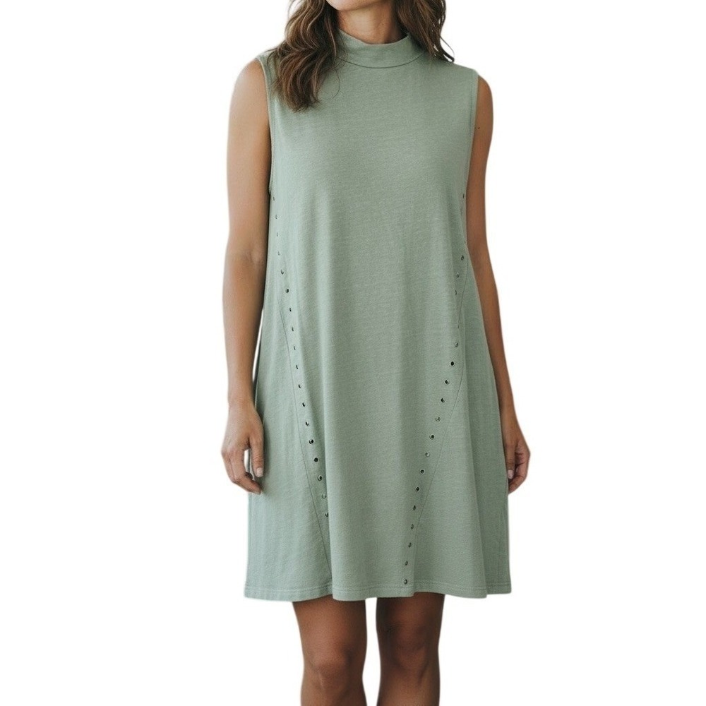 SIMPLY NOELLE A-Line Dress Sleeveless Cotton Sage Green Studded Women's L/XL